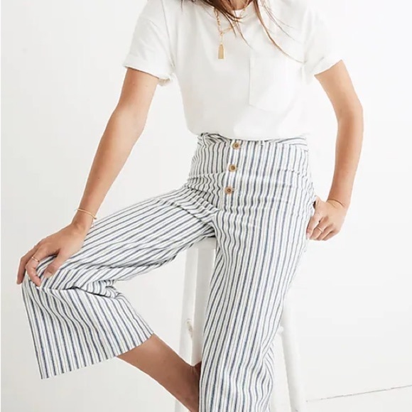 Madewell Striped High-Waisted Pants in Blue and White - Picture 1 of 6